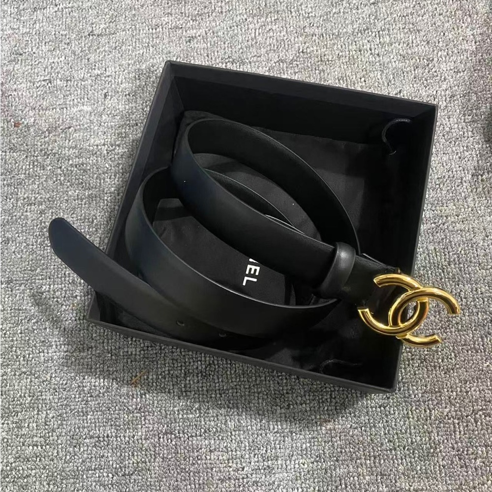 Chanel CC Logo Black Leather Belt 85cm